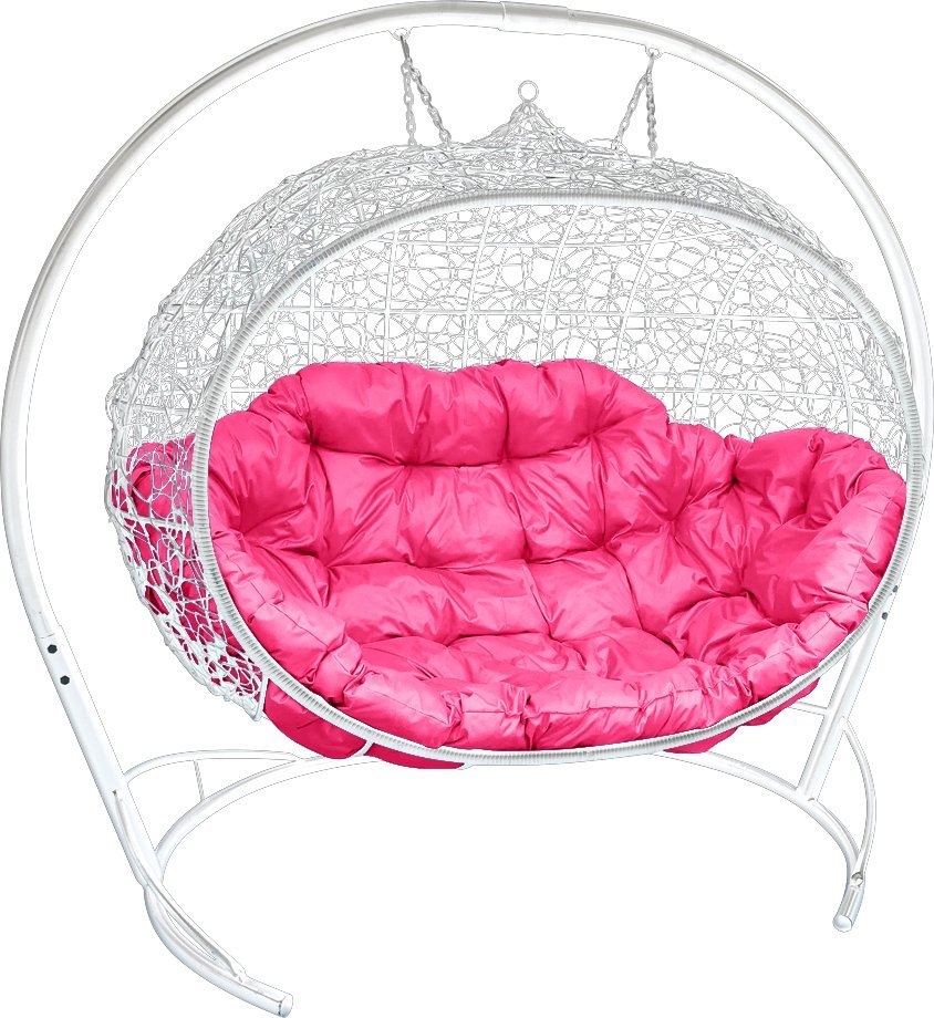 Подвесной диван M-Group Улей 11210108 (белый ротанг/розовая подушка) - фото