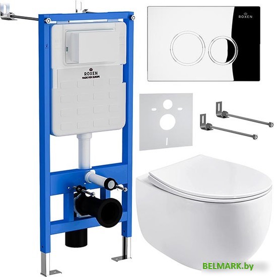 Унитаз подвесной Roxen Egg в комплекте с инсталляцией StounFix Dual Fresh 6 в 1 964032 (кнопка: хром глянец) - фото