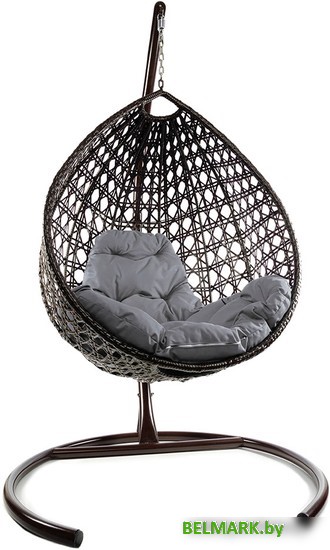 Подвесное кресло M-Group Капля Люкс 11030209 (коричневый ротанг/серая подушка) - фото