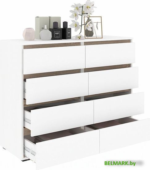 Комод Кортекс-мебель Бари 120 8ш (белый/белый/дуб сонома) - фото2