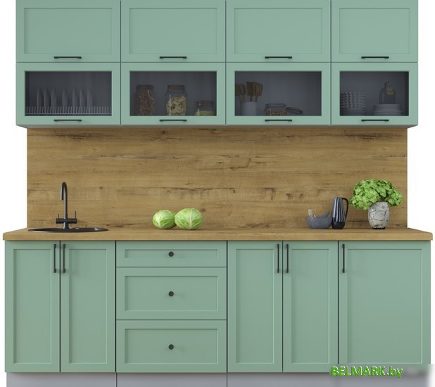 Готовая кухня Интерлиния Тренд 2.3Б (мята/мята/дуб бунратти) - фото