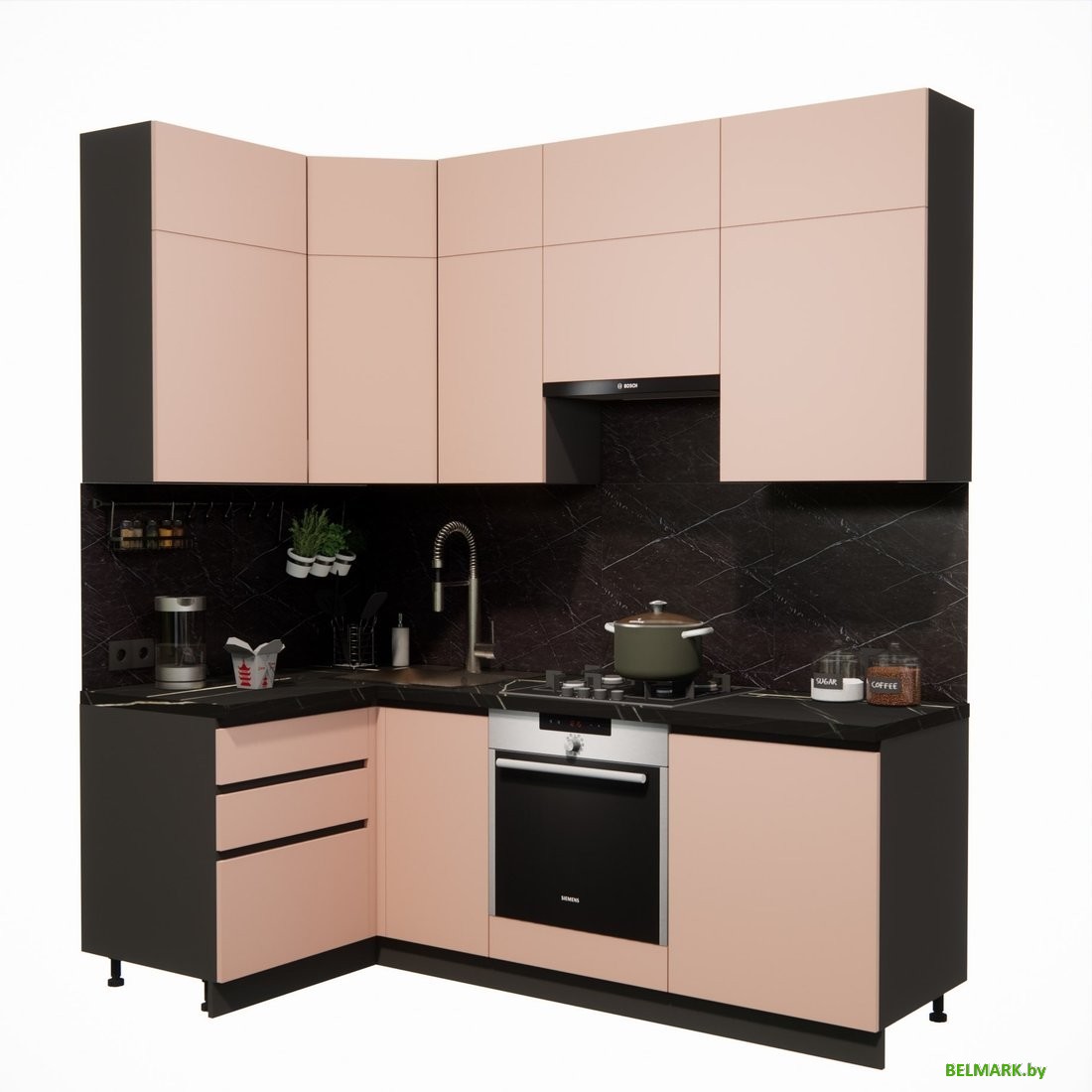 Готовая кухня ВерсоМебель Эко Премиум 1.2x2.2 левая (пудровый/ст. тунис) - фото