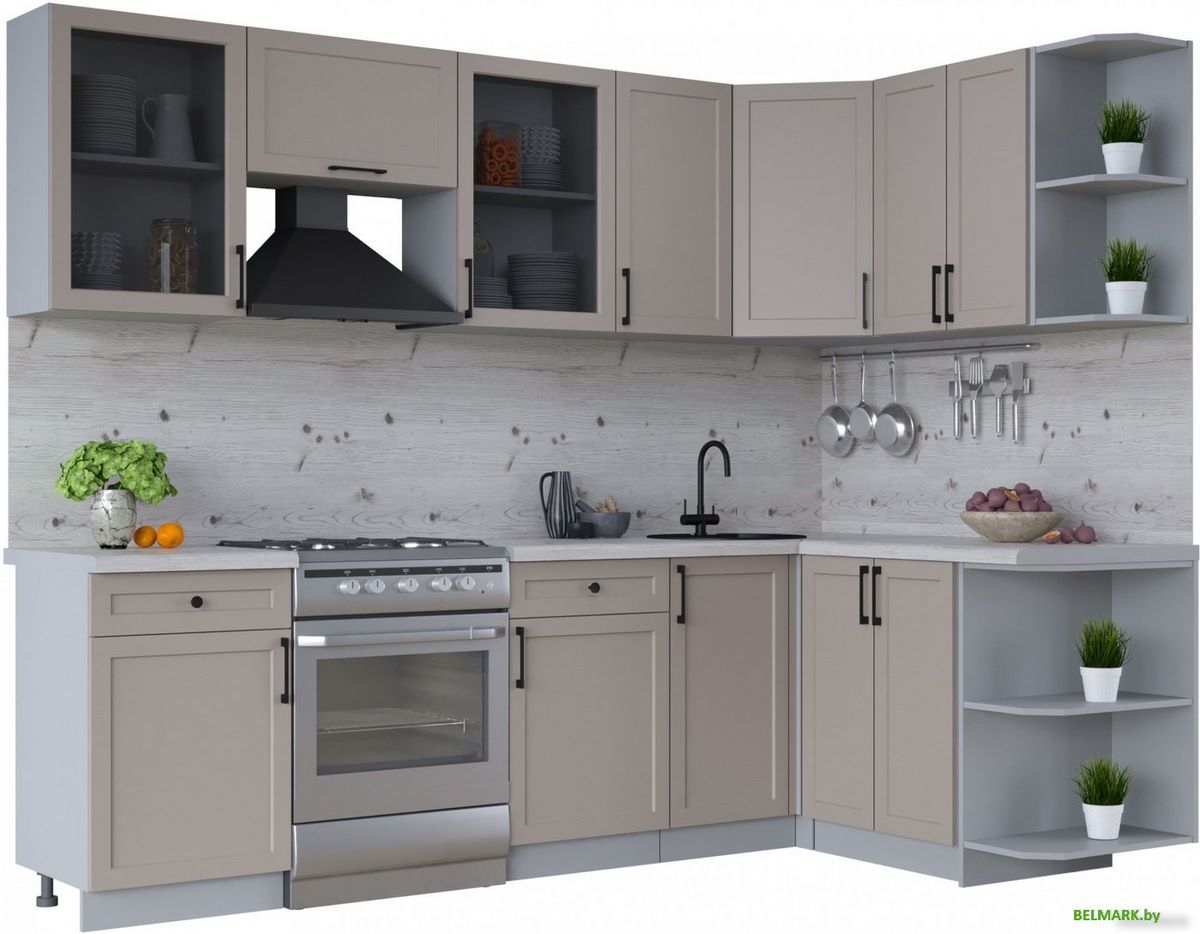 Готовая кухня Интерлиния Тренд 1.5x2.6 правая (луна/луна/бискайская сосна) - фото