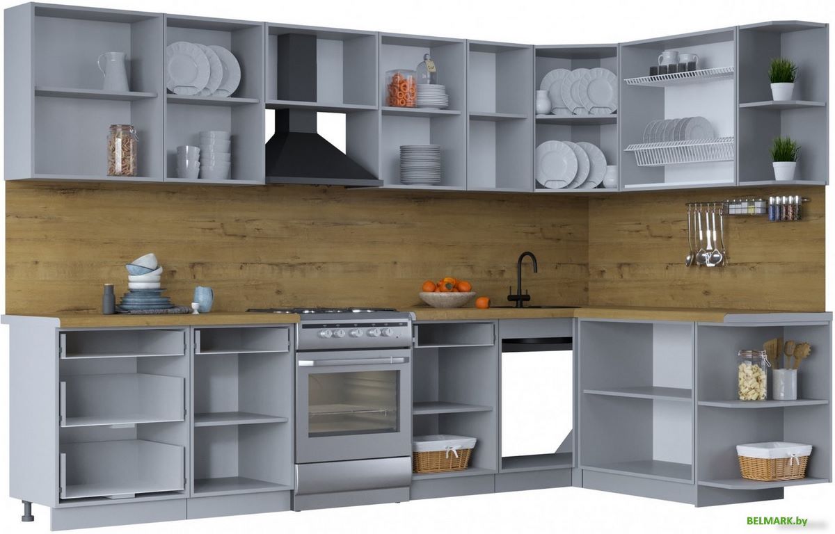 Готовая кухня Интерлиния Тренд 1.7x3.2 правая (луна/луна/бискайская сосна) - фото2
