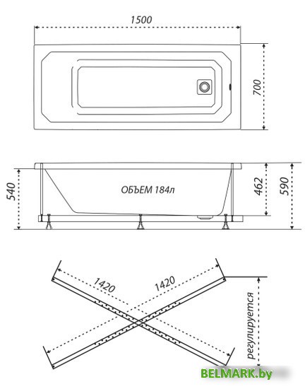 Ванна Triton Прага 150х70 - фото2