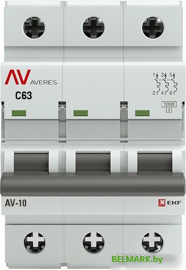 Выключатель автоматический EKF Averes AV-10 3P 63A (C) 10kA mcb10-3-63C-av - фото2