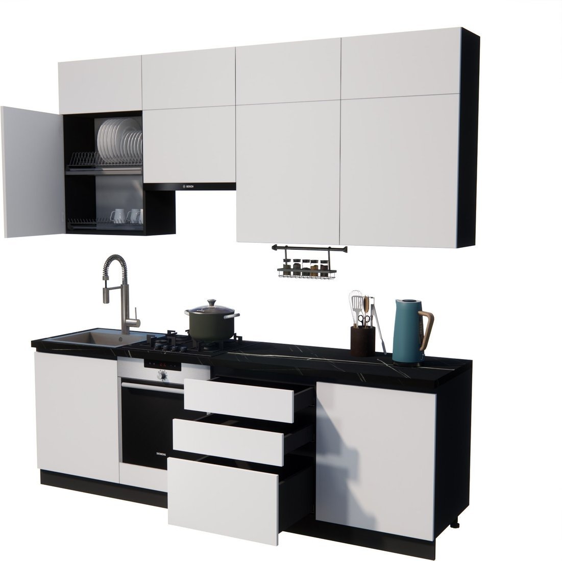 Готовая кухня ВерсоМебель Эко Премиум 2.4 (белый фасадный/ст. тунис) - фото2