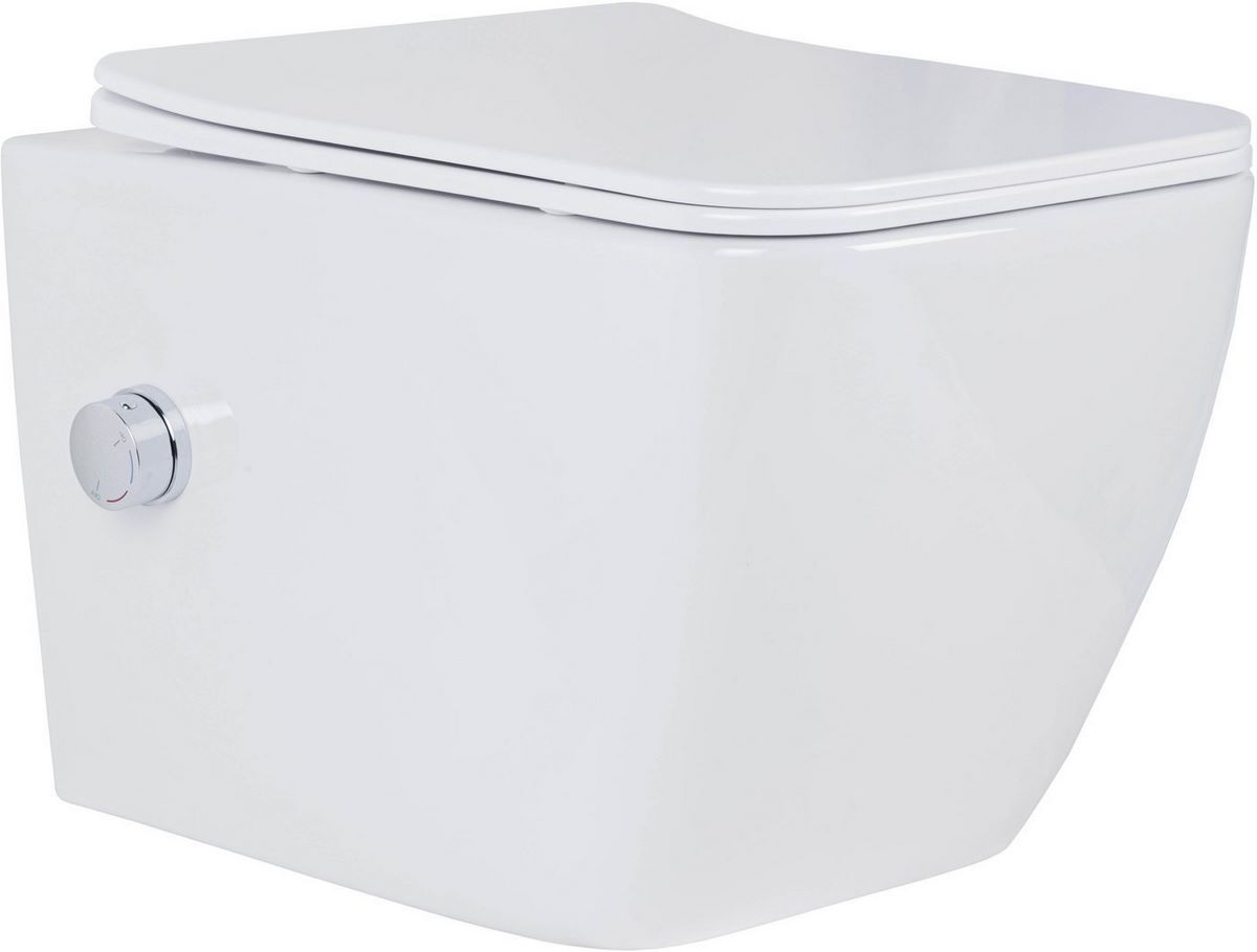 Унитаз подвесной Roxen Cube bidet в комплекте с инсталляцией StounFix Dual Fresh 6 в 1 968472 (кнопка: брашированное золото) - фото2