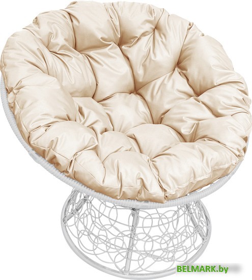 Кресло M-Group Папасан 12020101 (белый ротанг/бежевая подушка) - фото
