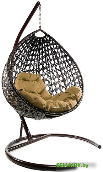 Подвесное кресло M-Group Капля Люкс 11030201 (коричневый ротанг/бежевая подушка) - фото