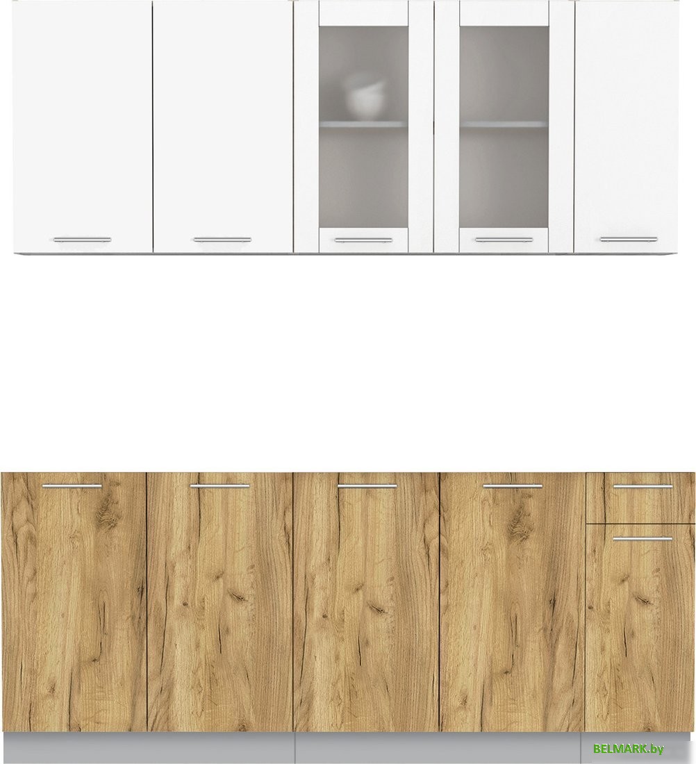 Готовая кухня Интерлиния Мила 19 без столешницы (белый платинум/дуб золотой) - фото
