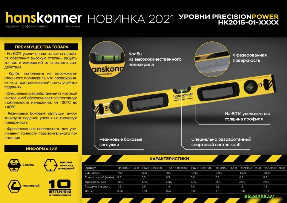 Уровень строительный Hanskonner HK2015-01-1200 - фото2