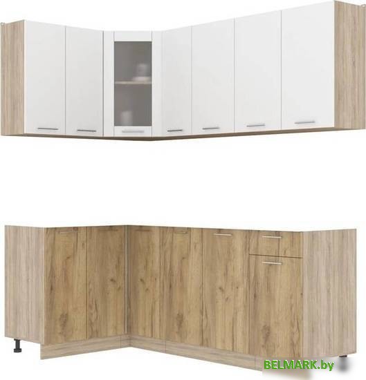 Готовая кухня Интерлиния Мила 12x21 без столешницы (белый платинум/дуб золотой) - фото