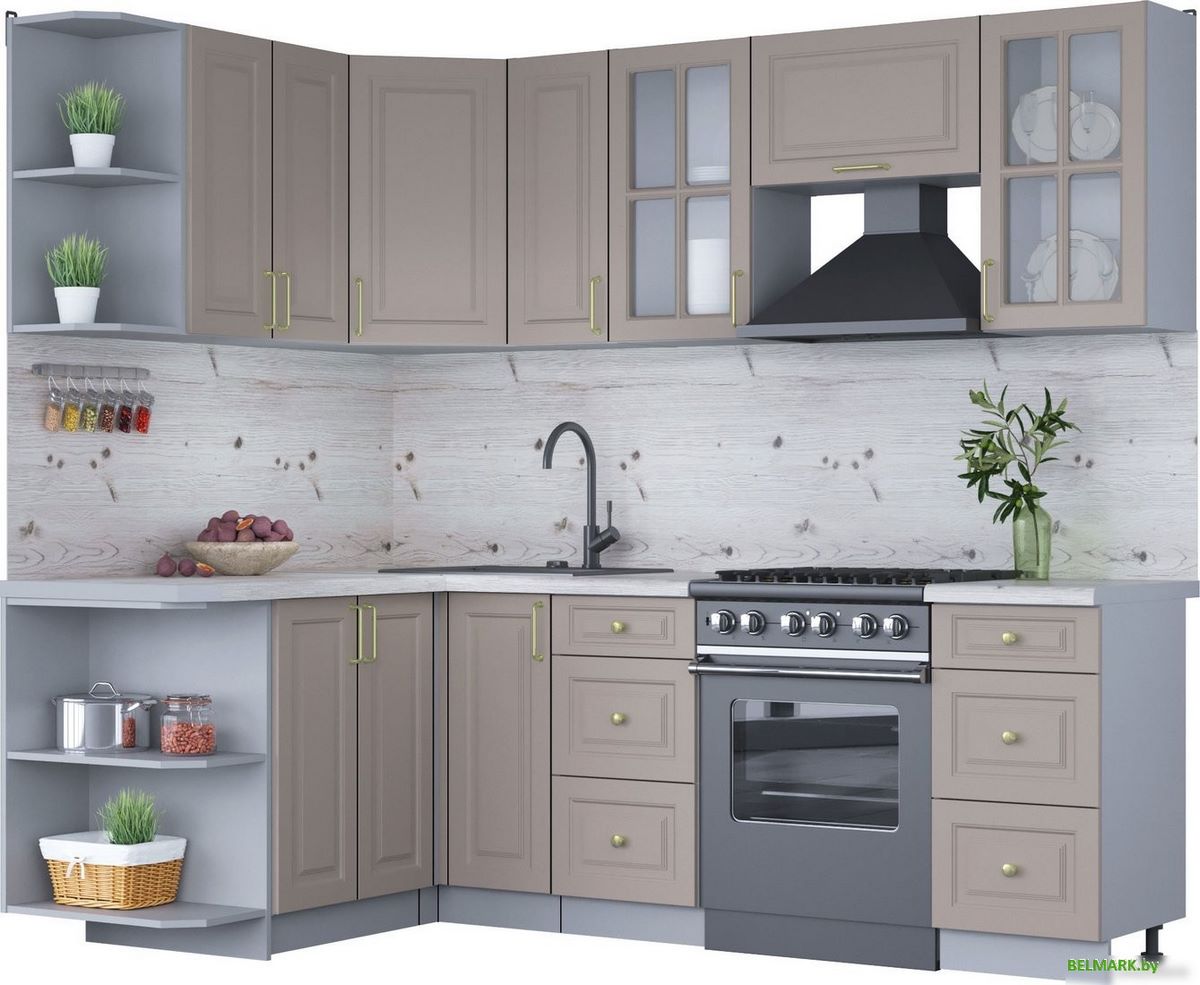 Готовая кухня Интерлиния Мила Шато 1.5x2.3 левая (луна/луна/бискайская сосна) - фото