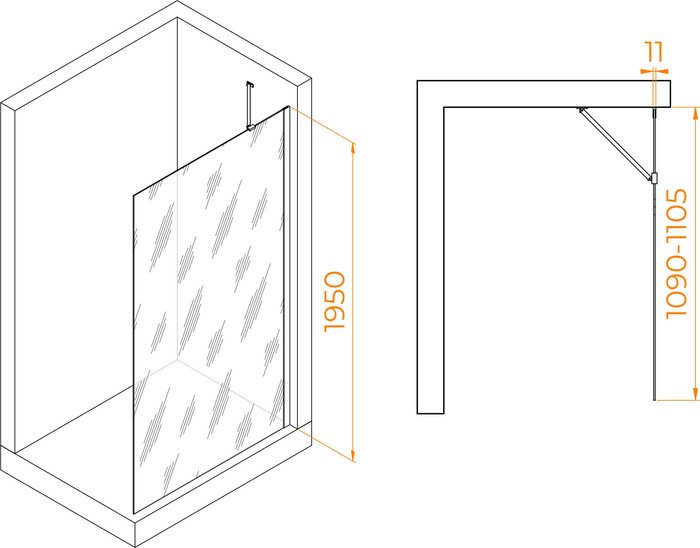 Душевая стенка RGW WA-102W 351010211-15 110 (белый/прозрачное стекло) - фото2