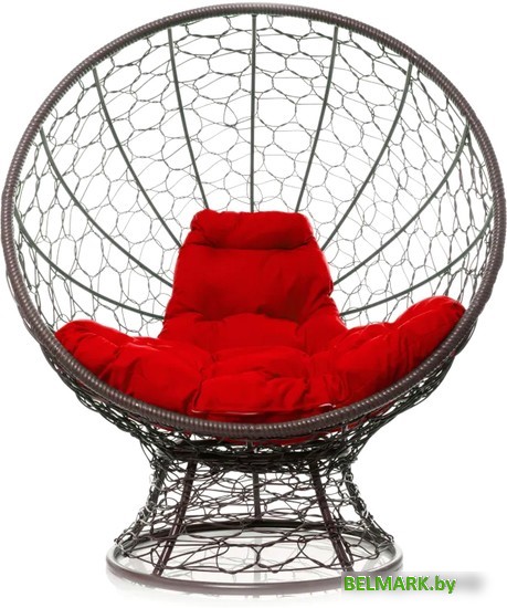 Кресло M-Group Кокос на подставке 11590206 (коричневый ротанг/красная подушка) - фото2