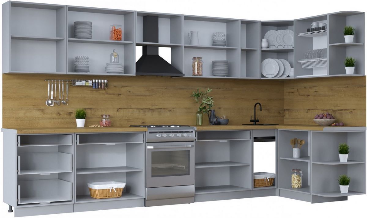 Готовая кухня Интерлиния Тренд 1.5x3.7 правая (луна/луна/бискайская сосна) - фото2