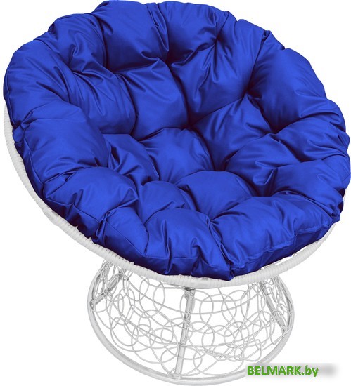 Кресло M-Group Папасан 12020110 (белый ротанг/синяя подушка) - фото