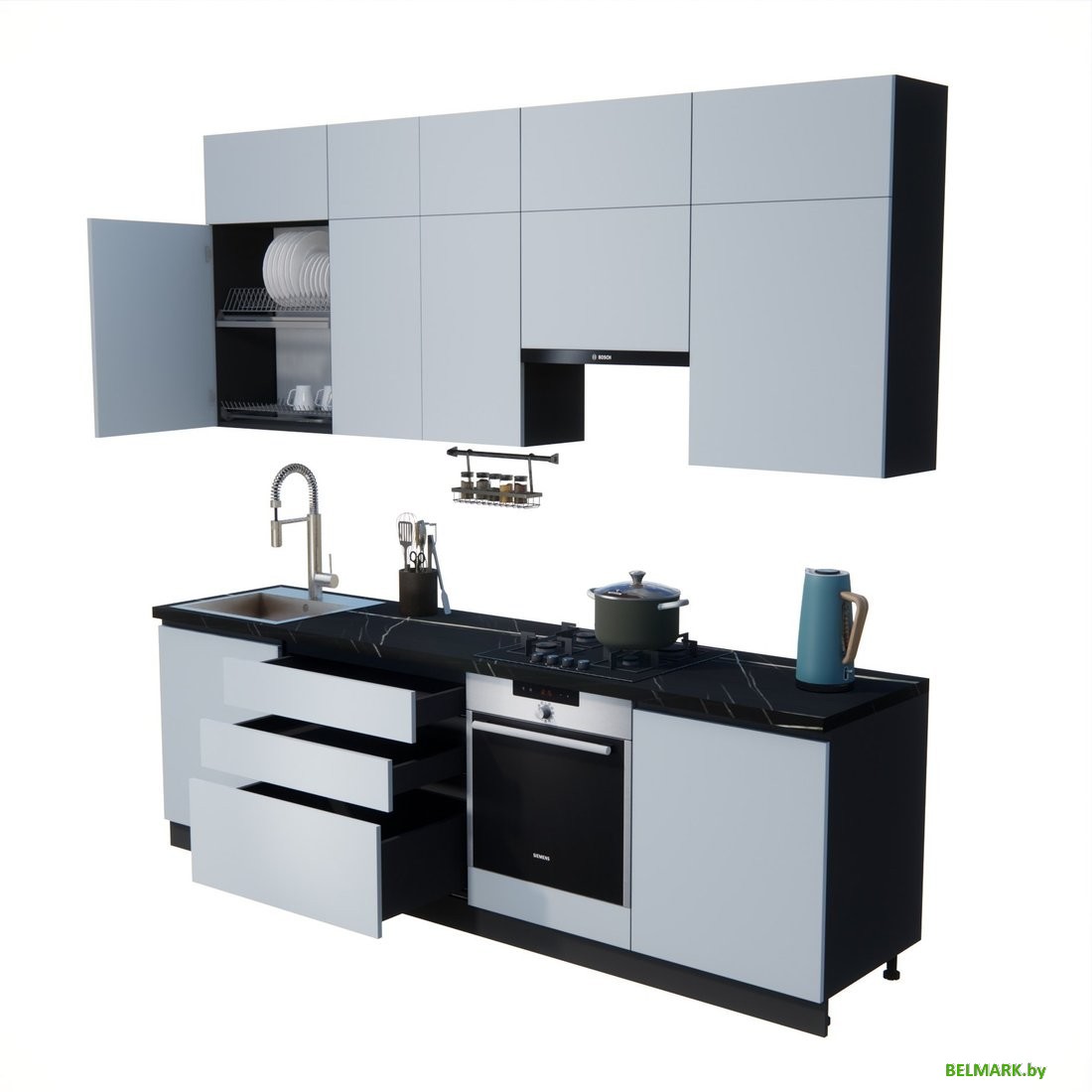 Готовая кухня ВерсоМебель Эко Премиум 2.6 (сумеречный голубой/ст. тунис) - фото2