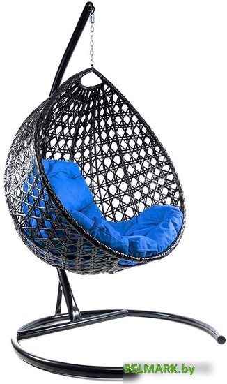 Подвесное кресло M-Group Капля Люкс 11030410 (черный ротанг/синяя подушка) - фото2