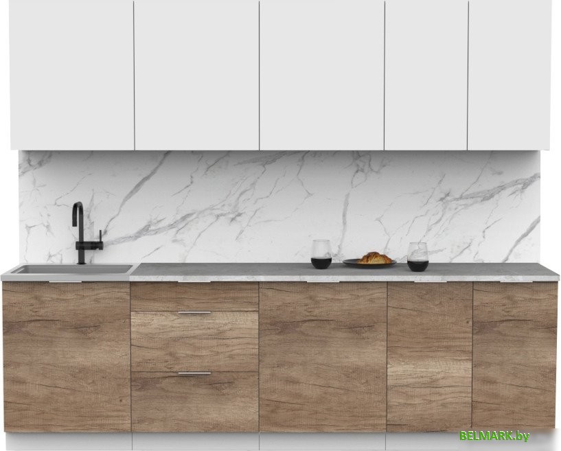 Готовая кухня Интермебель Микс Топ-9 2.6м (белый премиум/дуб каньон/венато) - фото