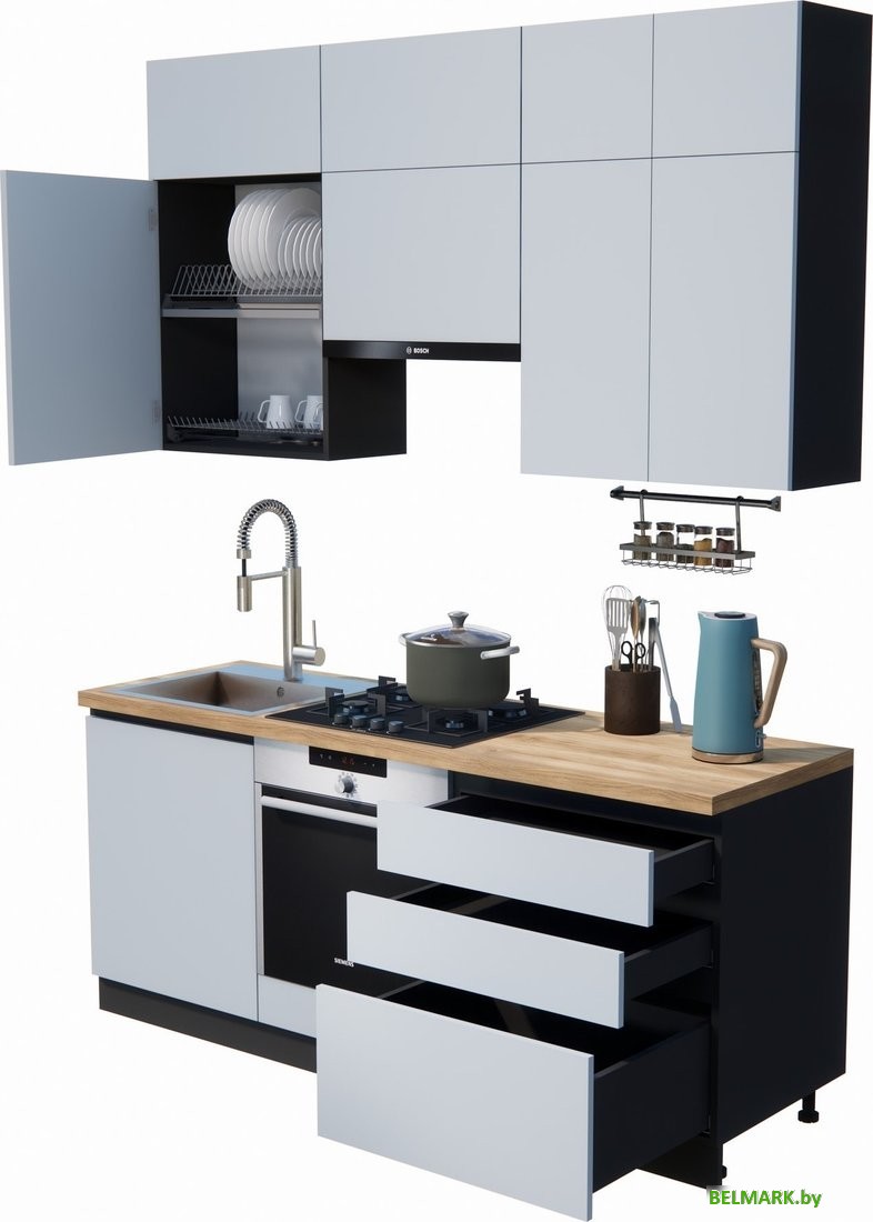 Готовая кухня ВерсоМебель Эко Премиум 1.9 (сумеречный голубой/ст. дуб вотан) - фото2