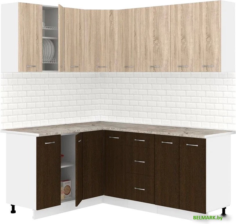 Готовая кухня Кортекс-мебель Корнелия Лира 1.5x1.9 (дуб сонома/венге/марсель) - фото