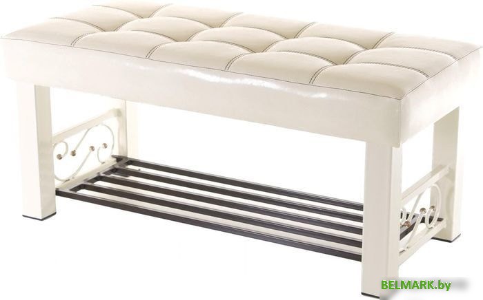 Банкетка AMC Lux 5 с полкой кожзам бежевый/бежевый/коричневый 5.1Б100332 - фото