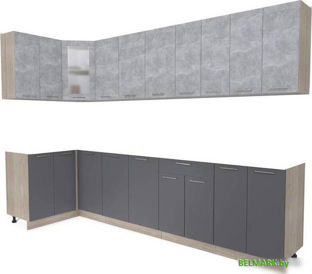 Готовая кухня Интерлиния Мила 12x30 без столешницы (бетон/антрацит) - фото