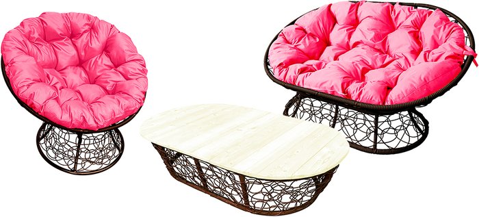 Набор садовой мебели M-Group Мамасан, Папасан и стол 12140208 (коричневый ротанг/розовая подушка) - фото