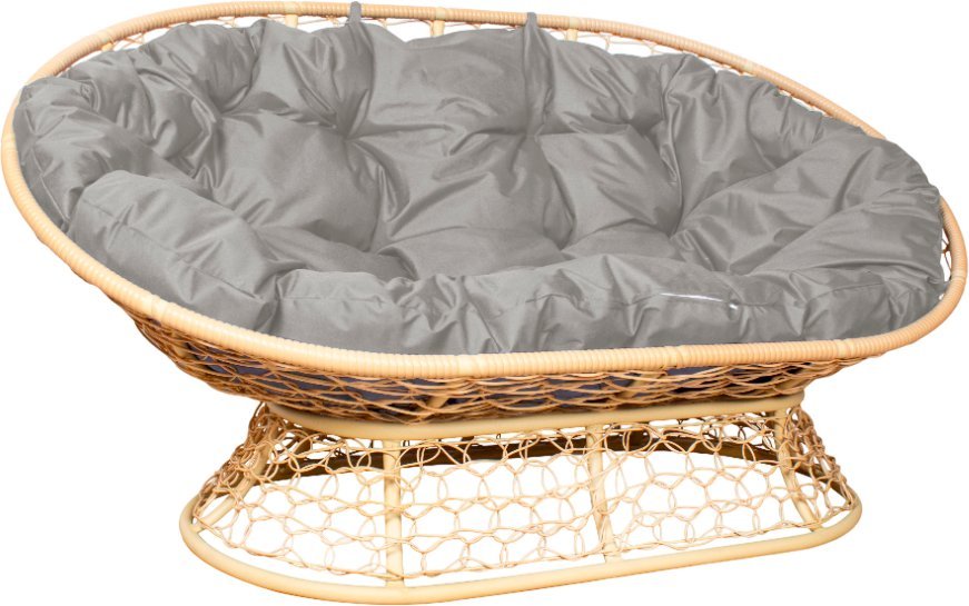 Садовый диван M-Group Мамасан 12850509 (бежевый ротанг/серая подушка) - фото