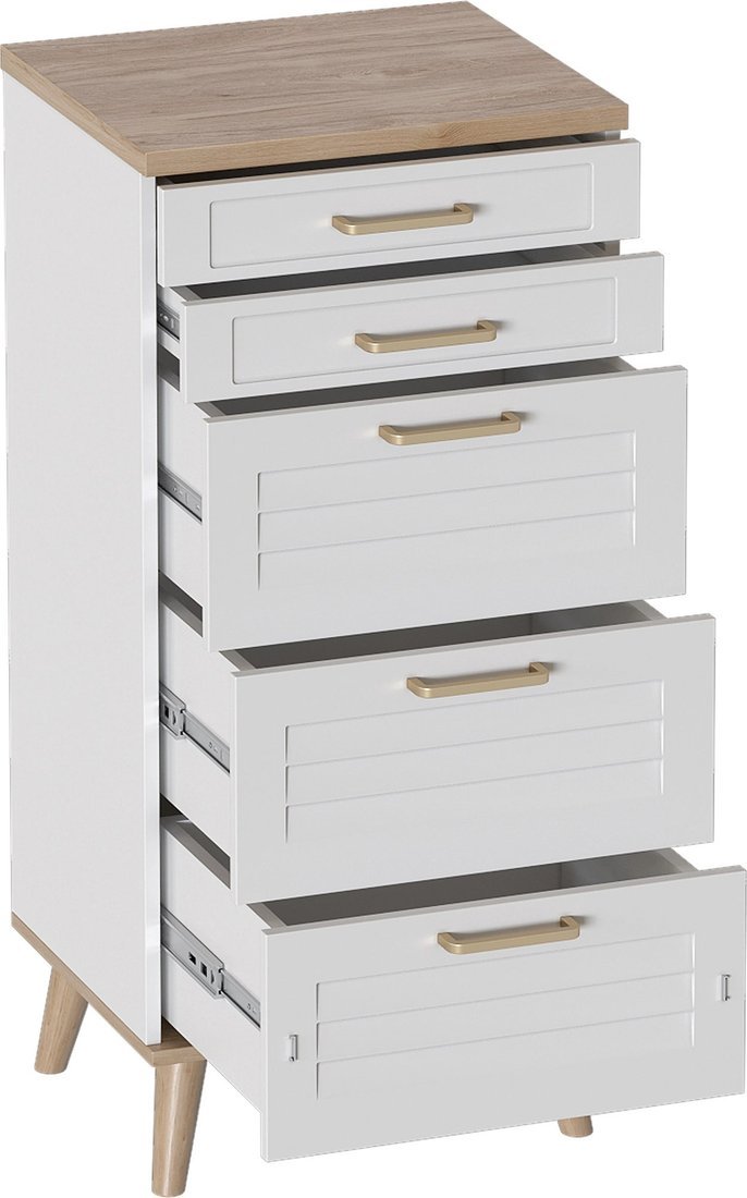 Комод Мебельград Гавана 5ящ 50.2x40.4x109 (дуб светлый натуральный/белый аляска/белый матовый) - фото2