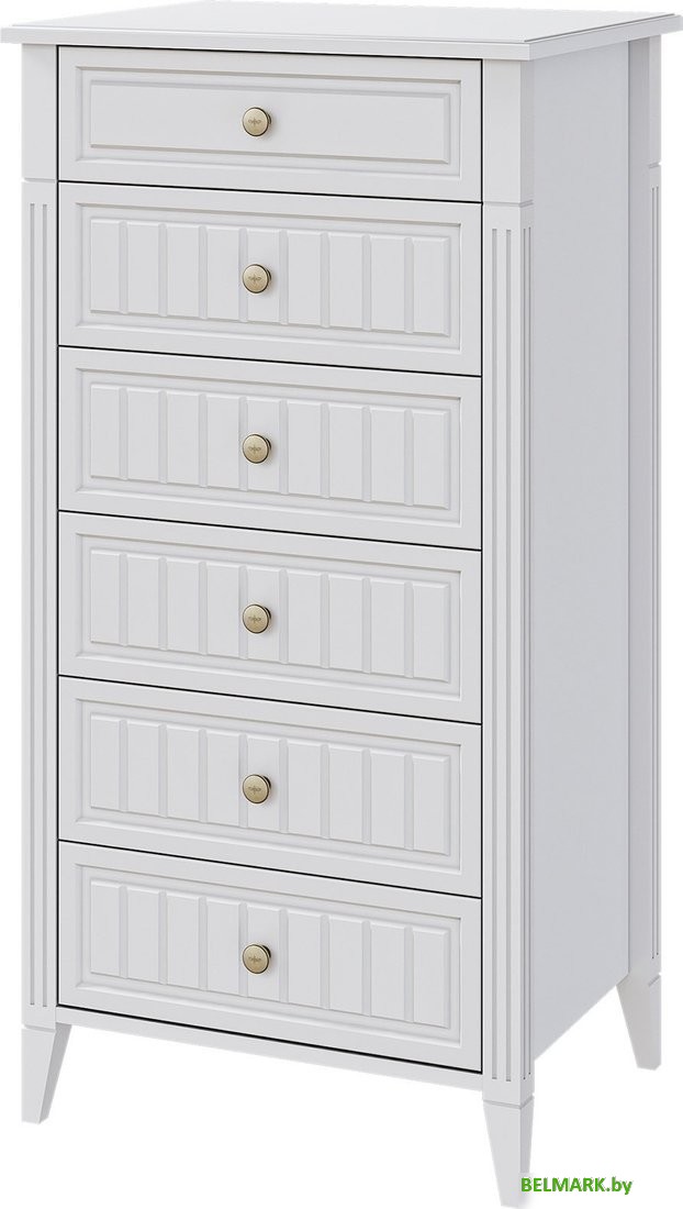 Комод Bravo Мебель Мэгги 6 ящиков (ЛДСП/МДФ, белый снег/лак белый) - фото