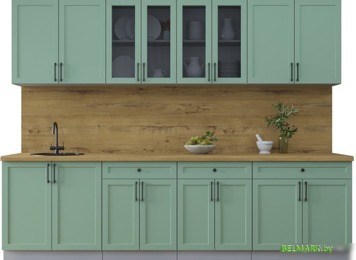 Готовая кухня Интерлиния Тренд 2.8А (мята/мята/дуб бунратти) - фото