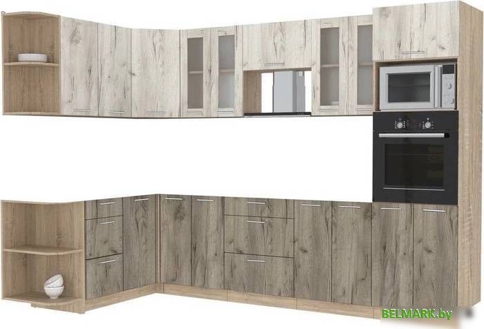 Готовая кухня Интерлиния Мила 1.68x3.0 левая без столешницы (дуб белый/дуб серый) - фото