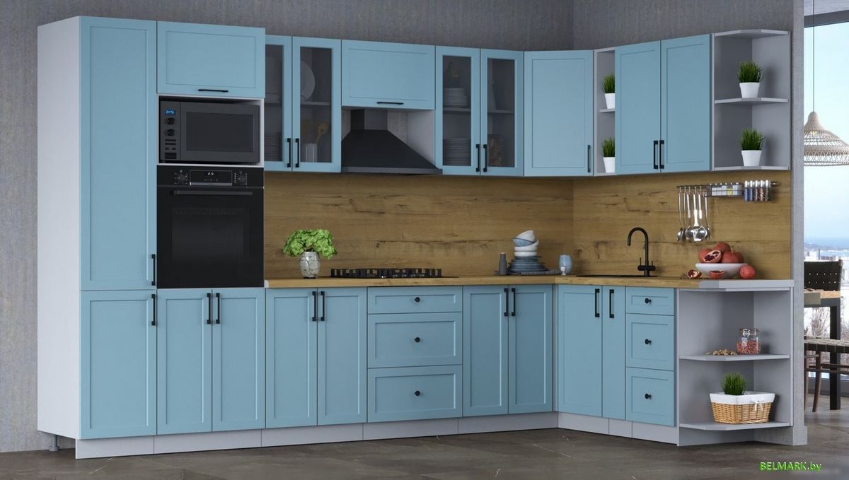 Готовая кухня Интерлиния Тренд 1.88x3.4 ВТ правая (океан/океан/дуб бунратти) - фото2