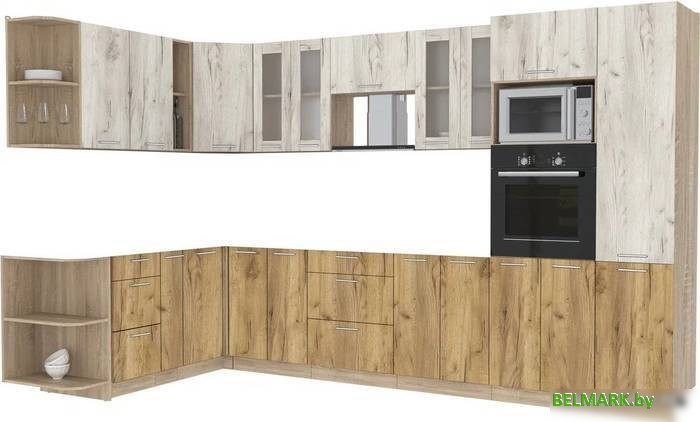 Готовая кухня Интерлиния Мила 1.88x3.4 левая без столешницы (дуб белый/дуб золотой) - фото