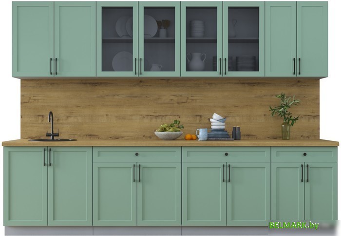 Готовая кухня Интерлиния Тренд 3.0А (мята/мята/дуб бунратти) - фото