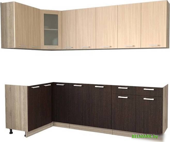Готовая кухня Интерлиния Мила 12x25 без столешницы (дуб молочный/дуб венге) - фото