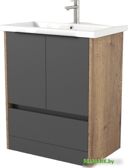 Дабер Тумба под умывальник 017 Cersanit Como 70 Т17.7С.0.22Ч (дуб галифакс/серый/ручка черная) - фото