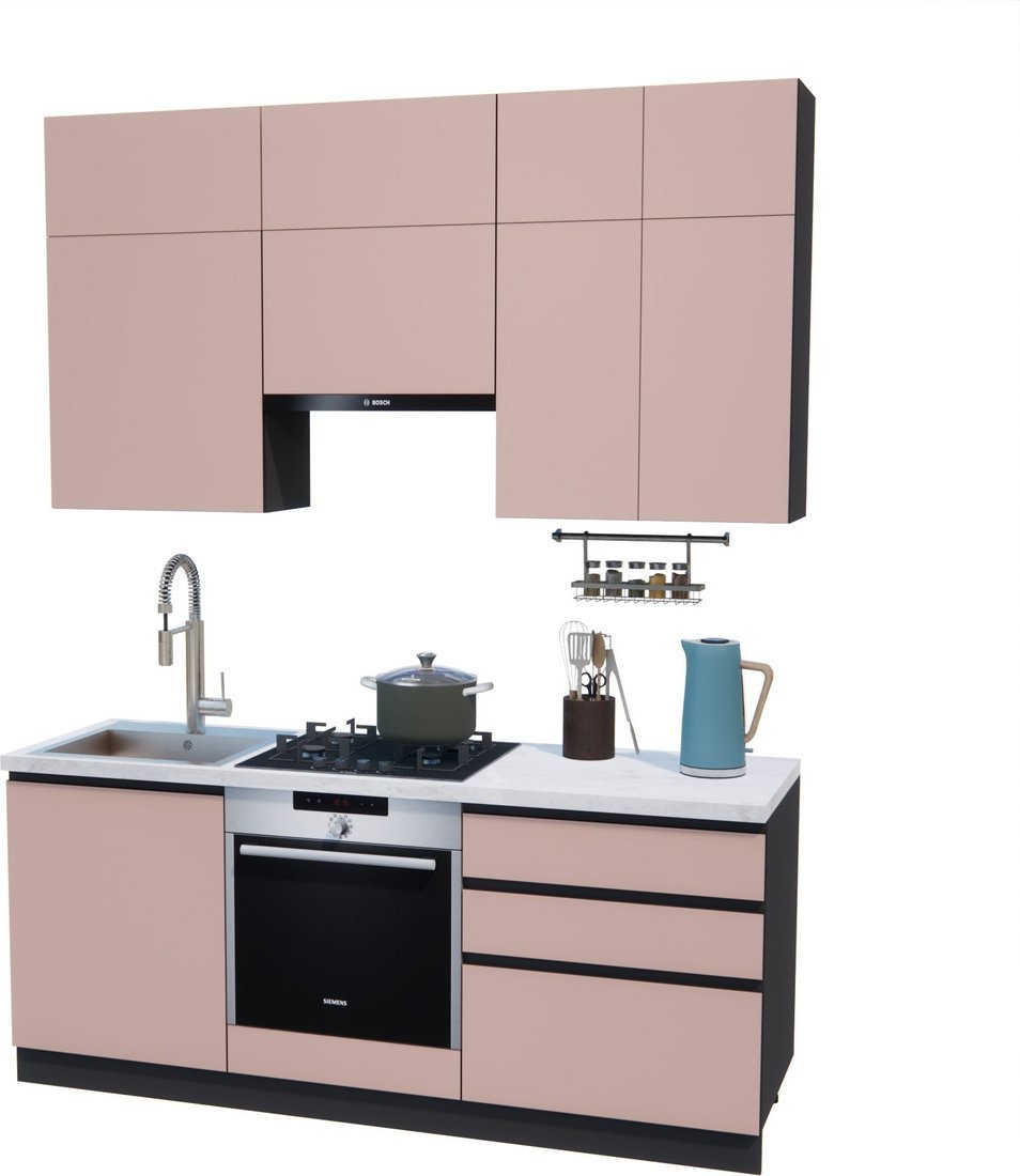 Готовая кухня ВерсоМебель Эко Премиум 2.0 (пудровый/ст. мрамор лацио) - фото