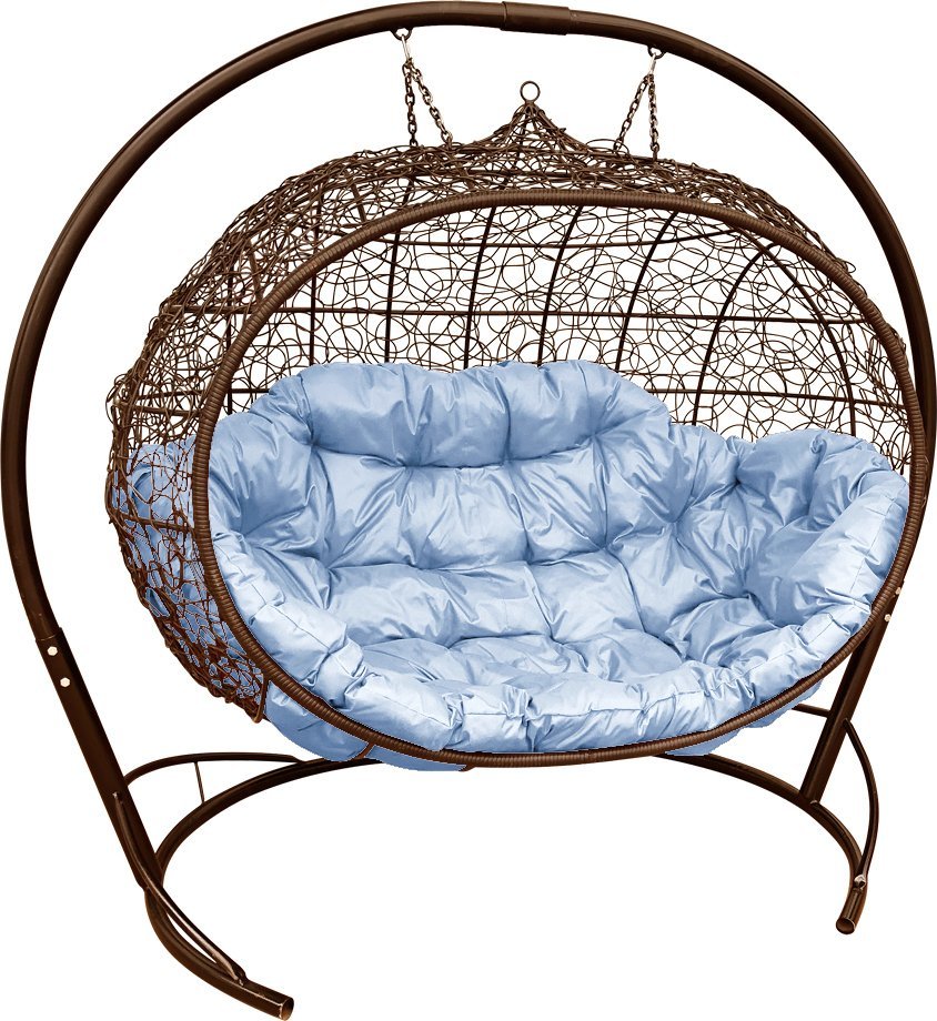 Подвесной диван M-Group Улей 11210209 (коричневый ротанг/серая подушка) - фото