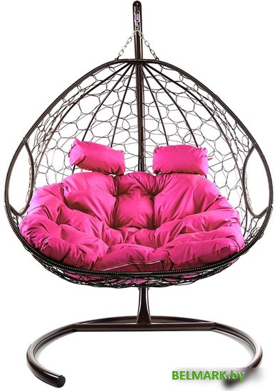 Подвесное кресло M-Group Для двоих 11450208 (коричневый ротанг/розовая подушка) - фото2
