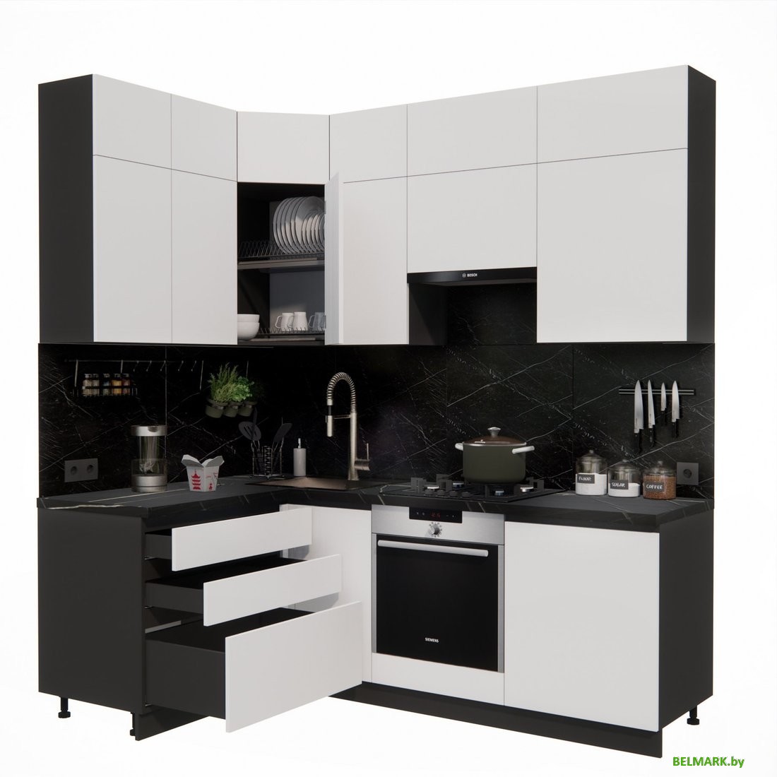 Готовая кухня ВерсоМебель Эко Премиум 1.4x2.2 левая (белый фасадный/ст. тунис) - фото2