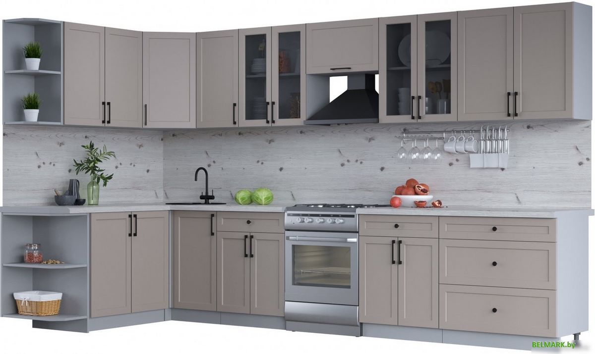 Готовая кухня Интерлиния Тренд 1.7x3.6 левая (луна/луна/бискайская сосна) - фото