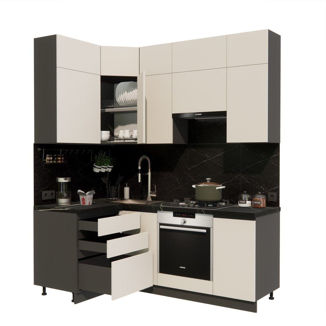 Готовая кухня ВерсоМебель Эко Премиум 1.2x2.0 левая (кашемир/ст. тунис) - фото2