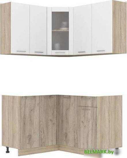 Готовая кухня Интерлиния Мила 12x14 без столешницы (белый платинум/дуб серый) - фото