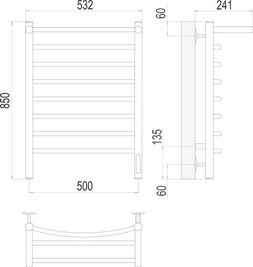 Полотенцесушитель TERMINUS Классик П8 500x850 с полкой нп электро (хром) - фото2