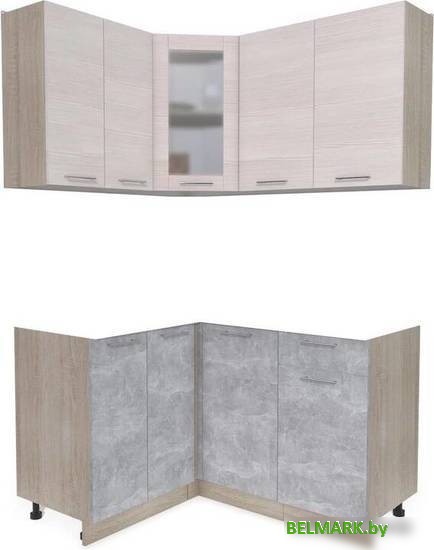 Готовая кухня Интерлиния Мила 12x14 без столешницы (вудлайн кремовый/бетон) - фото