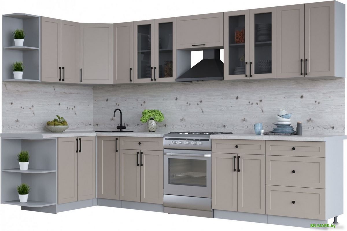 Готовая кухня Интерлиния Тренд 1.5x3.3 левая (луна/луна/бискайская сосна) - фото